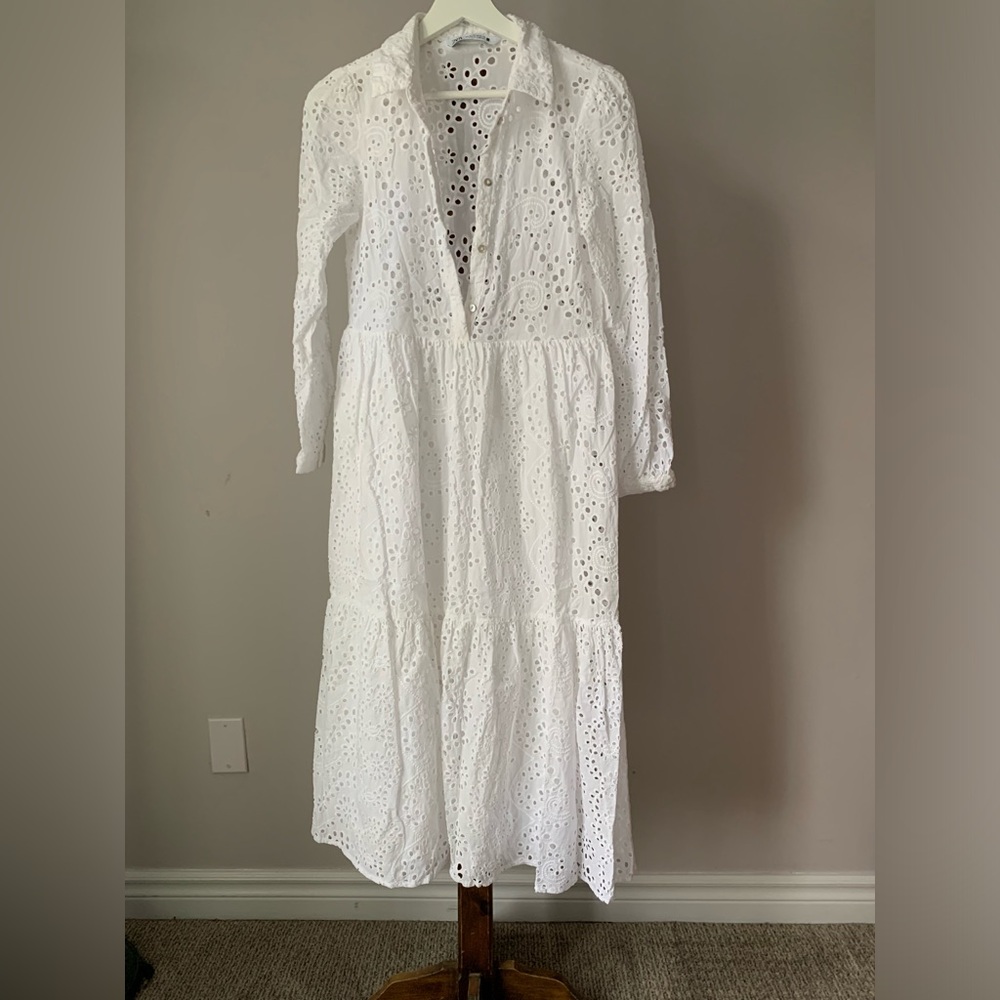 ZARA | MIDI White Eyelet Dress | Sz XS
